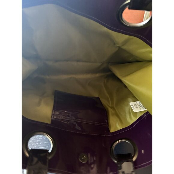 Crate & Barrel Palazzo Patent Tote Purple Aubergine 15.5"x14"x5.5" - Picture 3 of 4